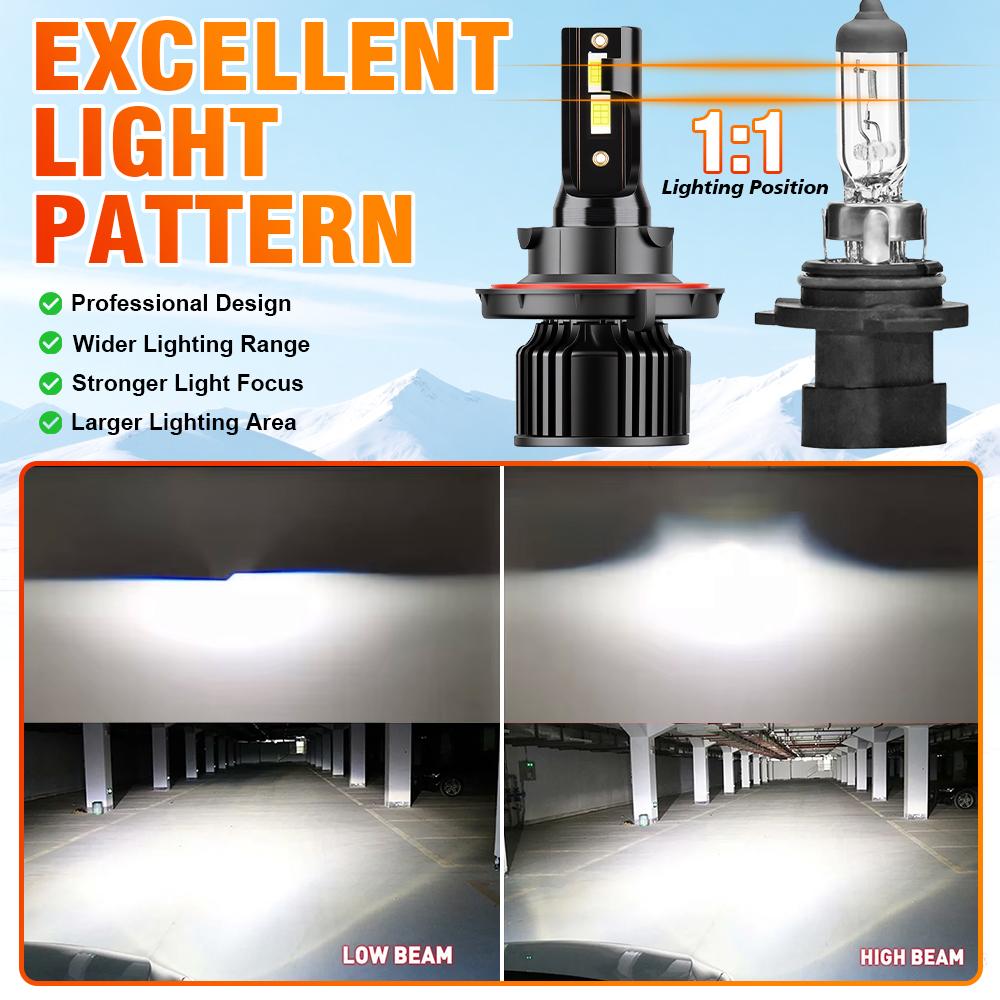 H13 High low beam TOP Best LED Auto Bulbs Canbus Led Headlight CSP 3570 chips 6000K Car Headlight High lumen 30000LM 12V Bulbs