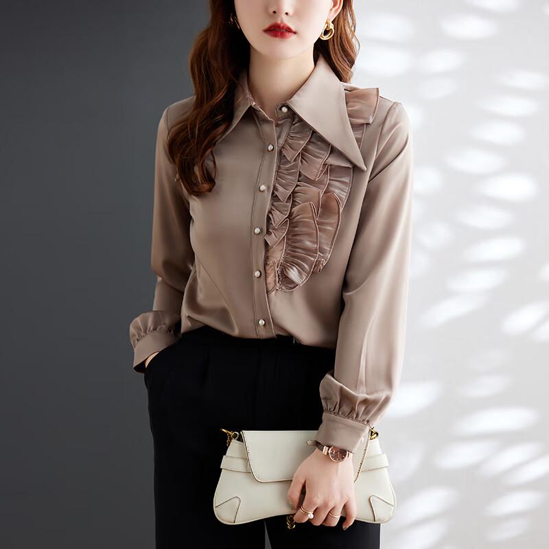 Women s Elegant Chiffon Long Sleeve Blouse 3XL