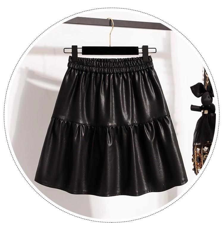 Plus Size High-Waisted PU Leather A-Line Layered Mini Skirt Pants for Spring/Autumn - Fluffy, Anti-Exposure, Slimming