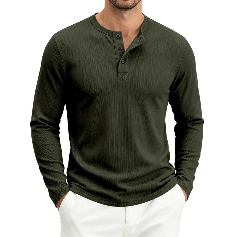 Men S Waffle Knit Henley Collar Long Sleeve T Shirt