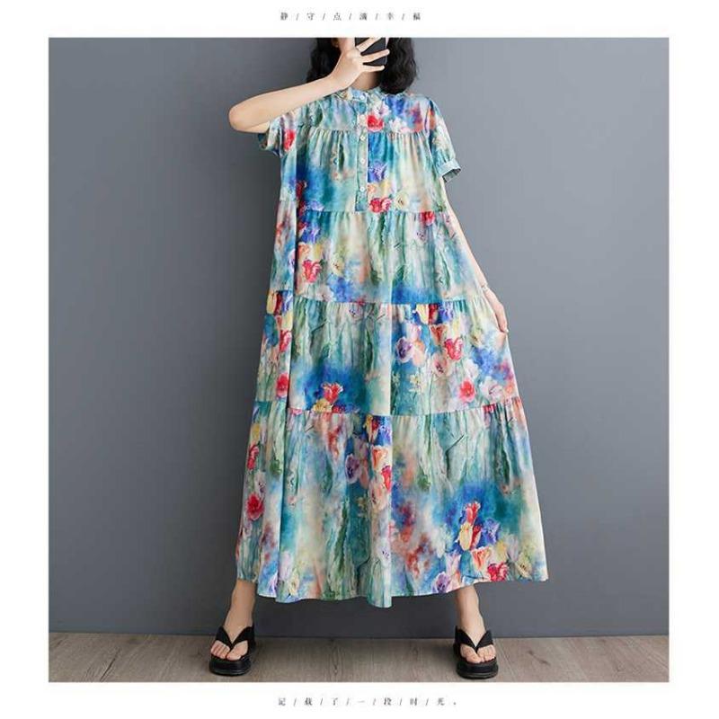 Neue lockere Übergröße Mode Druck Skinny Midikleider