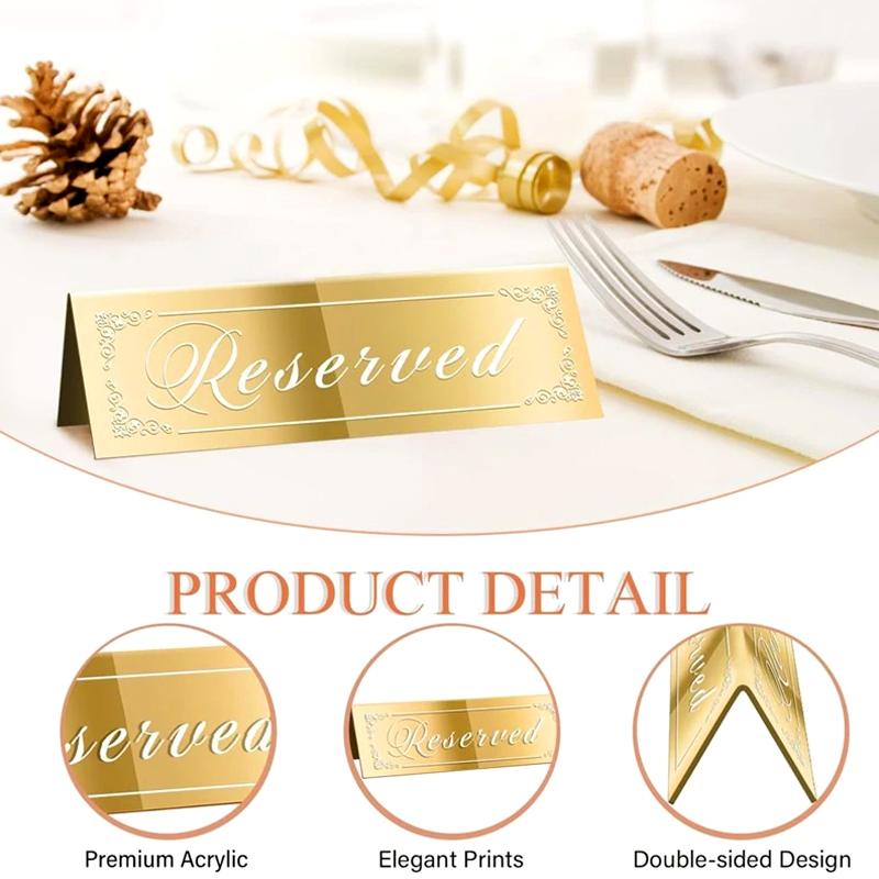 1/5/12Pcs/Pack Reserved Table Signs Wear-resistant Wedding Waterproof Acrylic Guest Reservation Gold Reserved Signs