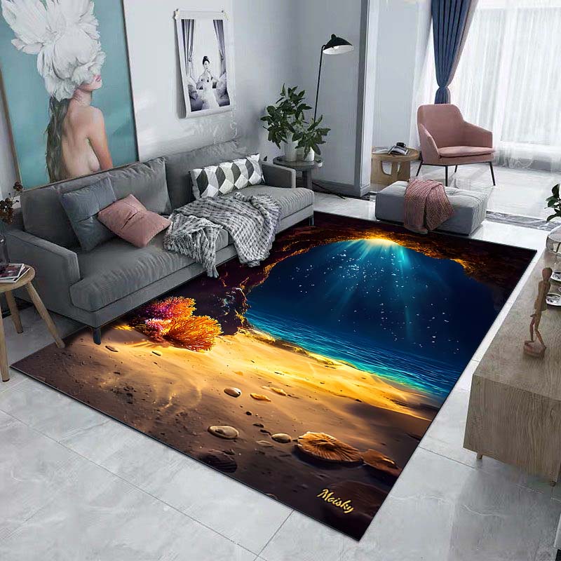 1PC Underwater cave sunlight seafloor Print Carpet Rug for Living Room Bedroom Sofa Doormat Home Decor Non-slip Floor Mat