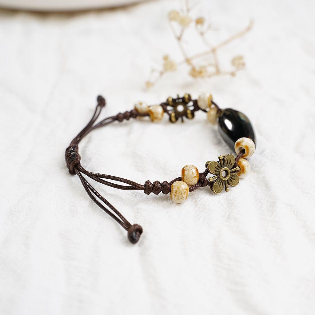 A Wisp of Porcelain Ceramic Hand Rope Literary Fresh Flower Bracelet Simple Design Learning Jewelry Wholesale
