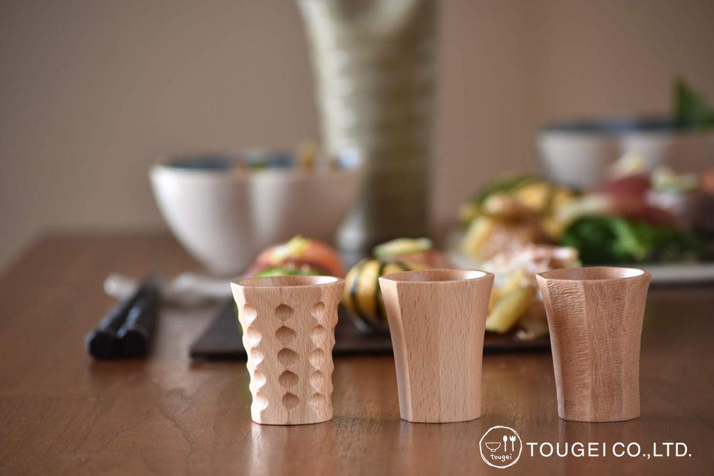TOUGEI Sake Set and Kasuri Wooden Sake Cup and Sake 25ml 3-Piece (Pure, Shaved, Patterns) Cup, Approx.