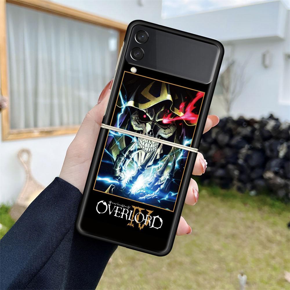 Case For Samsung Galaxy Z Flip 3 5G Black Hard Luxury ZFlip Phone Cover Fall Prevention Fashion PC Shell Overlord Skull Anime
