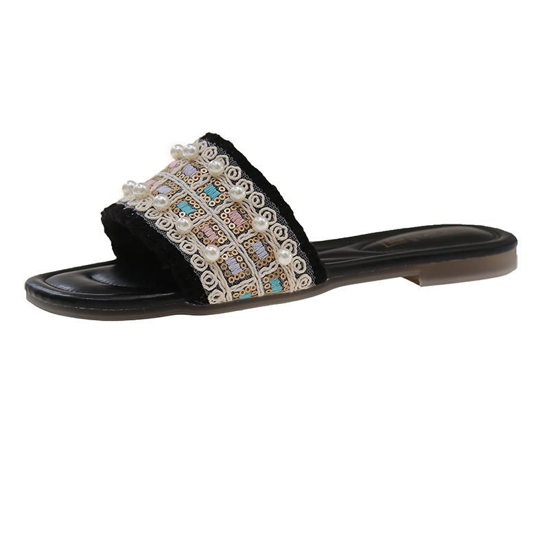 New Chinese slippers women's 2025 new summer outer wear home national style disc buckle gentle temperament with skirt flat bottom cool slippers