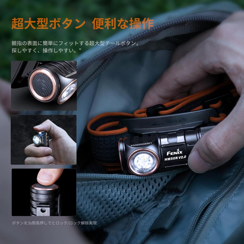 Fenix HM50R LED 700 Bright Dual IP68 115 Meter Detachable Dual Red and White Light Helmet Emergency Outdoor Night Power Outage Preparedness V2.0