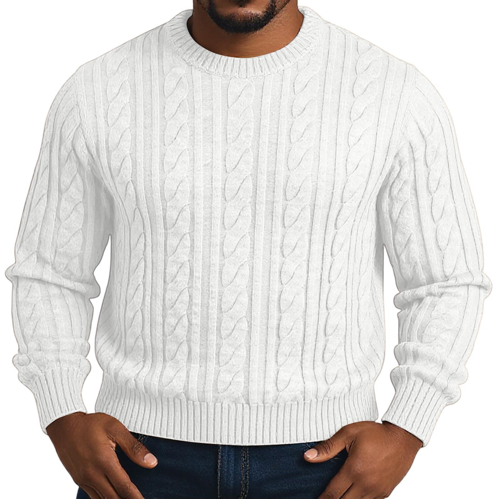 

Men s Solid Color Knitted Sweater Twisted Dough Self-Cultivation Round Neck Lazy Style XL белый