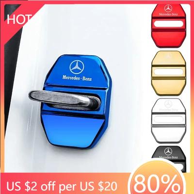 Autocollant de Voiture 4 Pièces Couvercle de Serrure de Porte de Voiture Protection Boucle Couvercle Loquet Arrêt Anti Rouille Pour Mercedes Benz AMG Classe A B C E S GLC GLK GLE