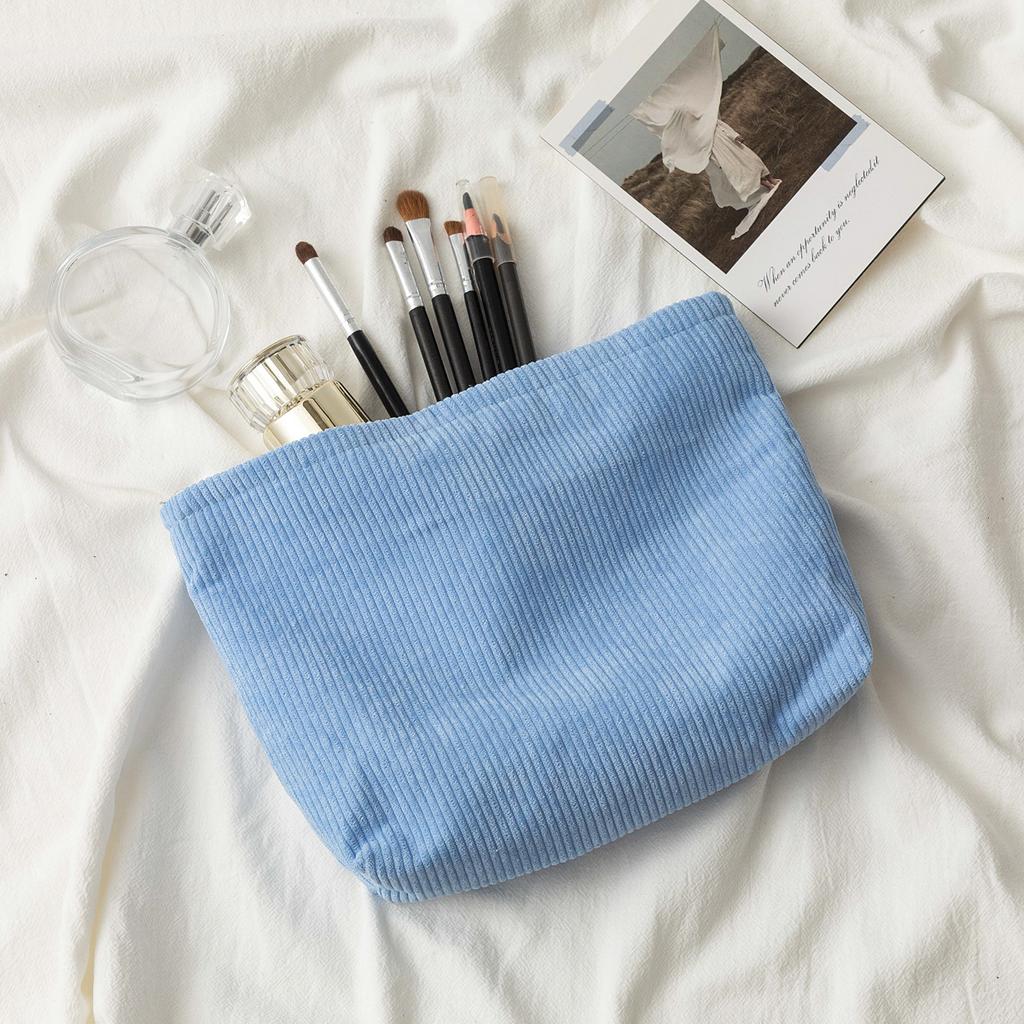 Corduroy Cosmetic Bag Women Korean Solid Color Makeup Organizer Travel Toiletry Pouch Beauty Case