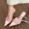 Design Summer New Sexy Pointed Bow Sandals Women Heeled High Heels Wedding Party Women's  Pink Heels