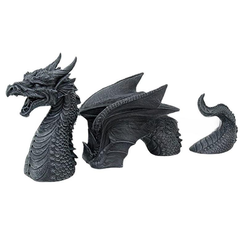 1PC Resin Crafts Black Cartoon Animal Ornaments Three-section Feilong Statue Garden Decoration Crafts Ornaments