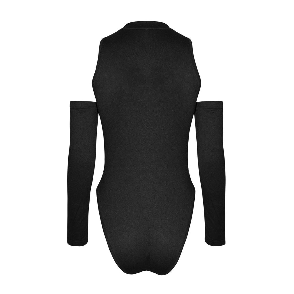 Women Bodysuit Tight and Sexy Open Chest Bottomed Shirt with Irregular Hollow Out Long Sleeved Slim Fit and Off Shoulder Jumpsuit
