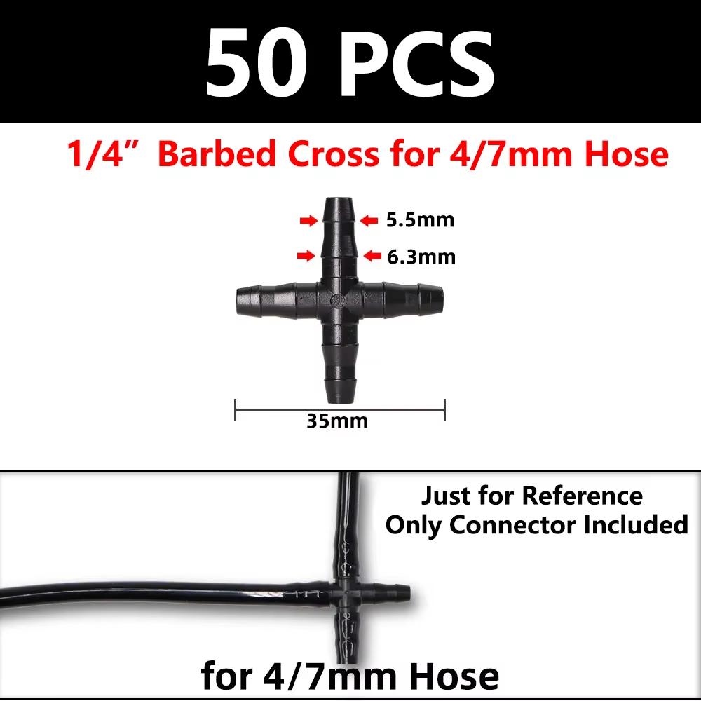 50pcs Barbed Connectors Irrigation Fittings Drip Irrigation Barbed Connectors 4/7mm Tubing Fittings for Flower Pot Garden Lawn