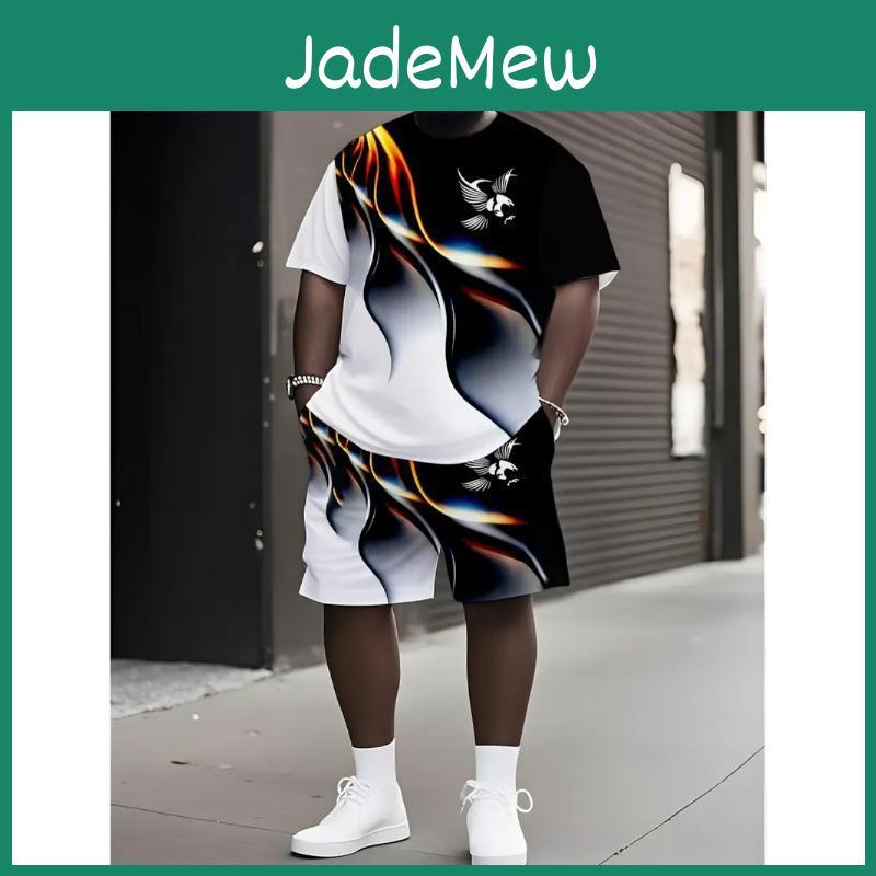 Fashionable Loose Summer Printed Color Sportswear Mens Plus Size Short Sleeved Daily Comfortable Twopiece Sport Wear