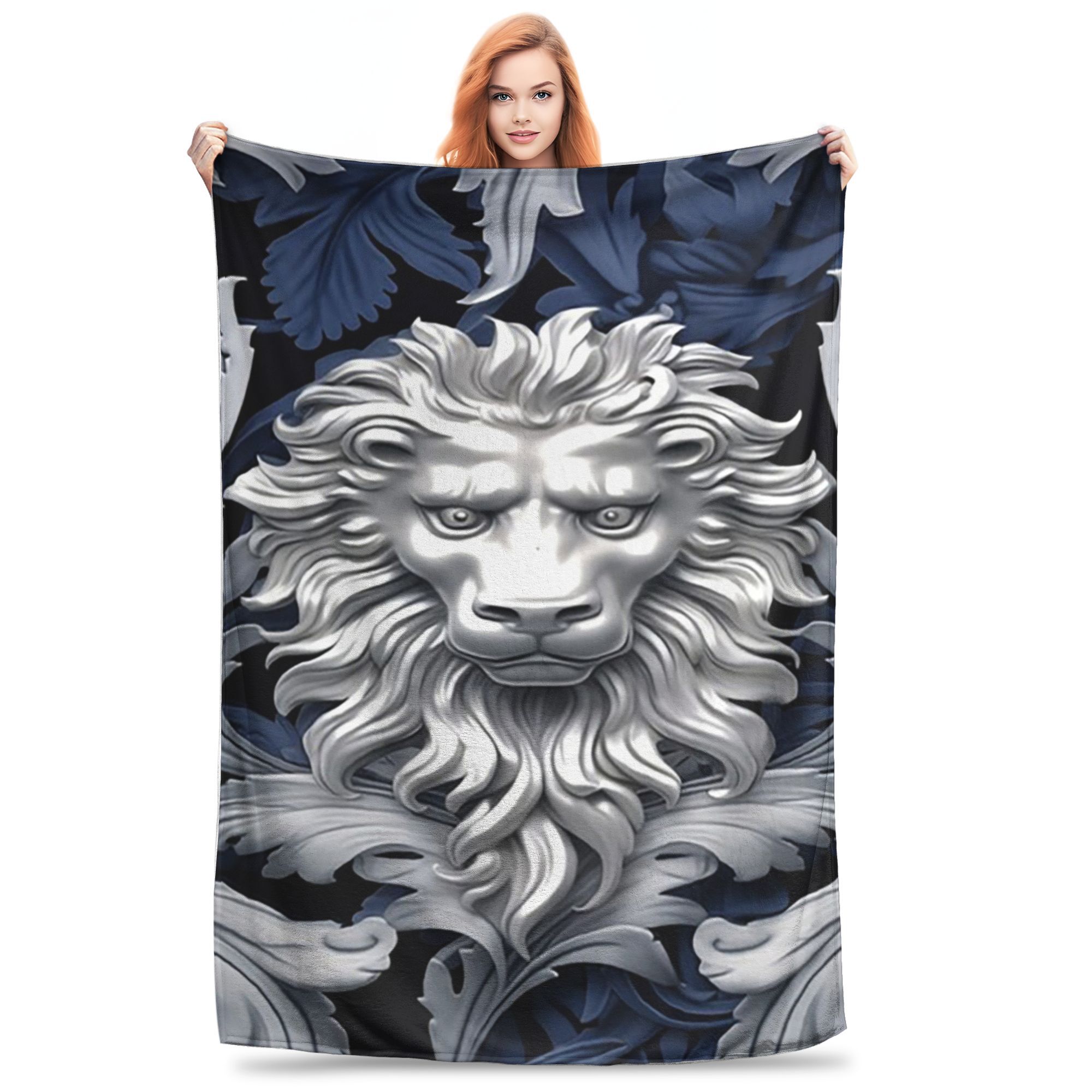 

Flannel Throw Blanket Gold Lion Frame European Print Warm Plush Blankets Soft Bedding for Bed Living room Home Picnic Sofa 80x120cm