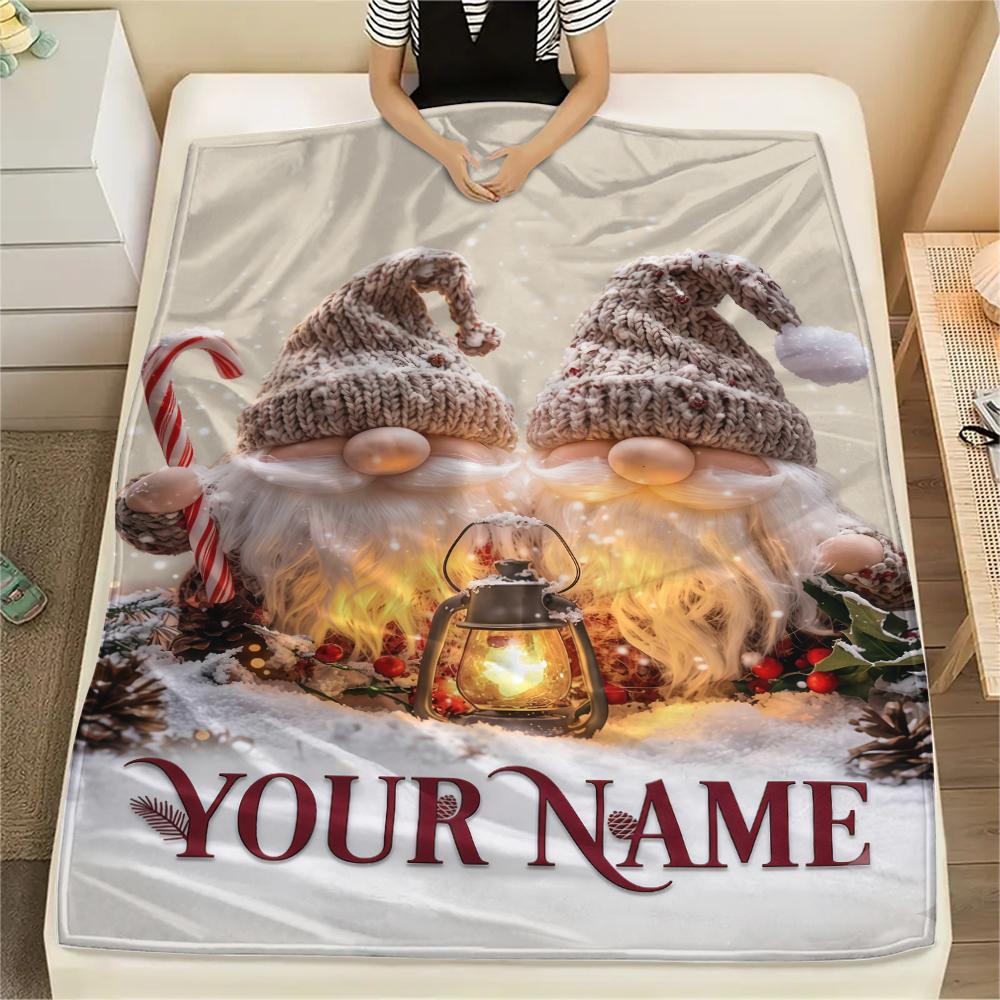 1PC Custom Name Purple Winter Gnomes Patterned Flannel Blanket Suitable For All Seasons for Home Decor Warmth and Comfort Gifts Holiday Present_lx