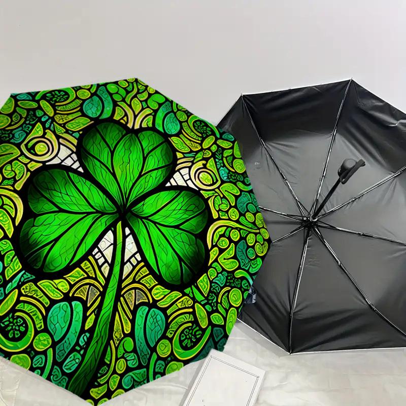 1pc Stained Glass Clover Mandala Umbrella with Plastic Handle,Suitable for All Seasons Home Travel Outdoor UmbrellaDD1177