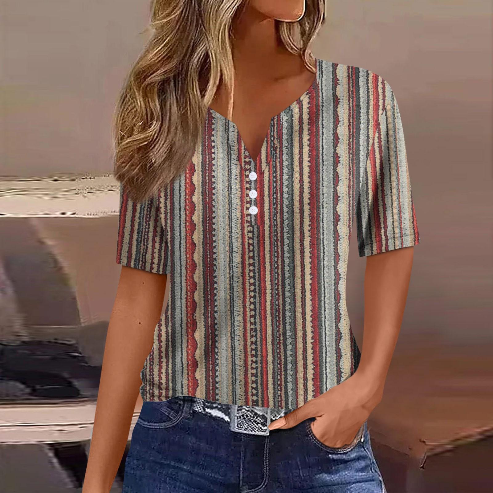 

Жен. Футболка Футболка С принтом Пуговицы С короткими рукавами Повседневные Выходные Мода Классический V-образный вырез Обычный Верх XXXL чёрный