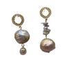 Wheat ears round flower earrings stud earrings retro natural pearl earrings baroque irregular crumple champagne pearl silver needle