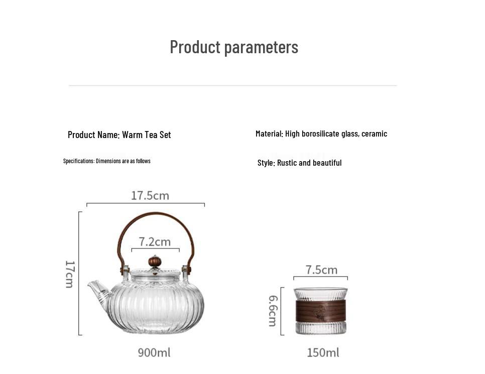 High-Temperature Resistant Pumpkin Glass Tea Set with Striped Design and Tea Infuser