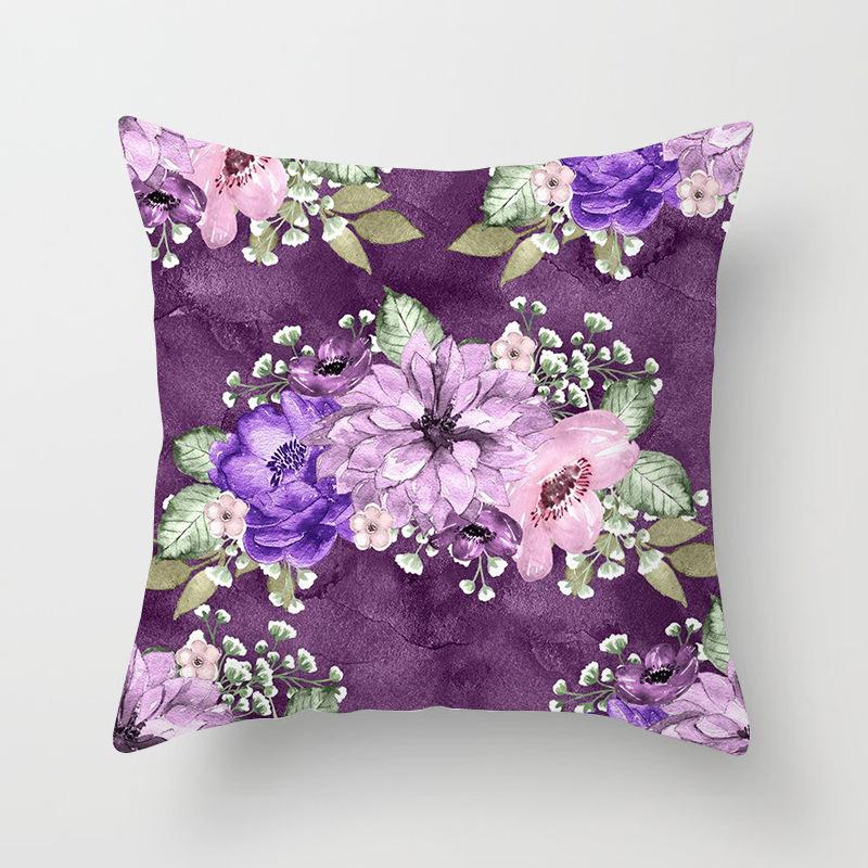 Home Decor Purple Floral Patterned Throw Pillow Covers Pattern Cushion Cover Suitable for Sofa Bedroom Car Pillow Cover