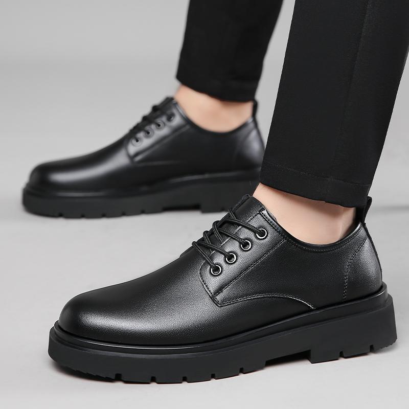 Men's Business Casual Shoes, Lace-up Platform Height-Increasing Shoes, Simple Trendy Derby Shoes, Versatile Footwear for Daily W