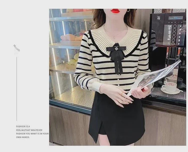 Women's Trendy Striped Long-Sleeve Collared Sweater - 2024 Autumn/Winter Fashion