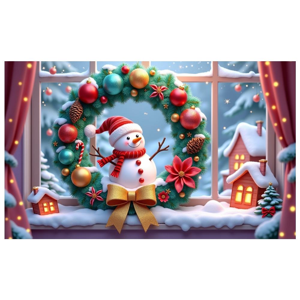 "Xmas Display" "Colorful Ornaments" ["Christmas Banner" "Festive Banner" "Snowman Design" "Seasonal Display" For "New Year