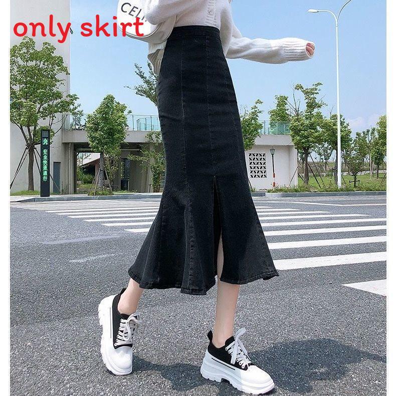 Cotton Blend Midlength Pencil Skirt With Zipper And Ruffle For College Girls