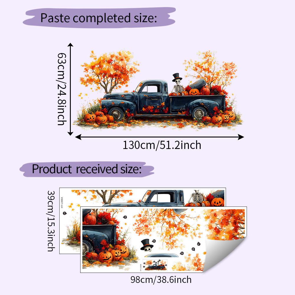 Halloween Motorcar Skeleton Pumpkin Wall Decal For Kitchen And Decor Entryway