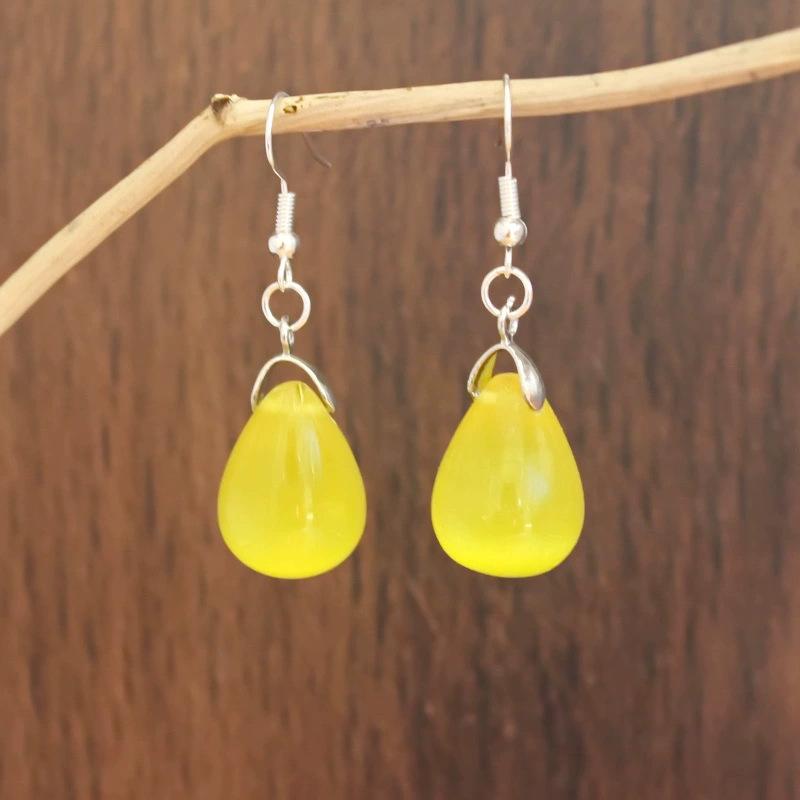 Silver Teardrop Earrings with Natural Green Cat's Eye Stone Agate