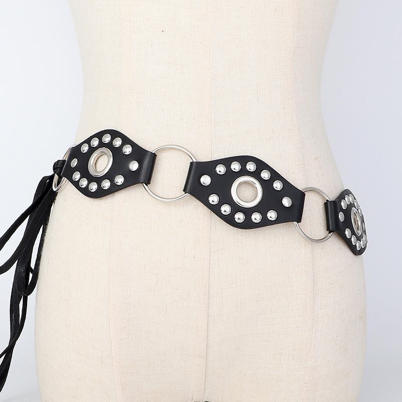 Rivet Retro Metal Buckle Leather Splicing Waist Belt Bohemian Style For Trendy