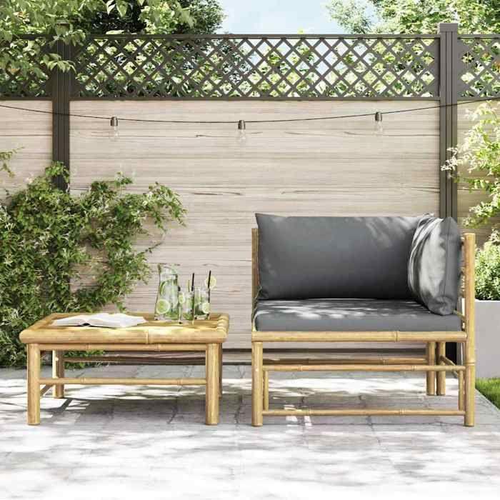 Maison Exclusive - Salon de jardin 2 pcs avec coussins gris foncé Bambou