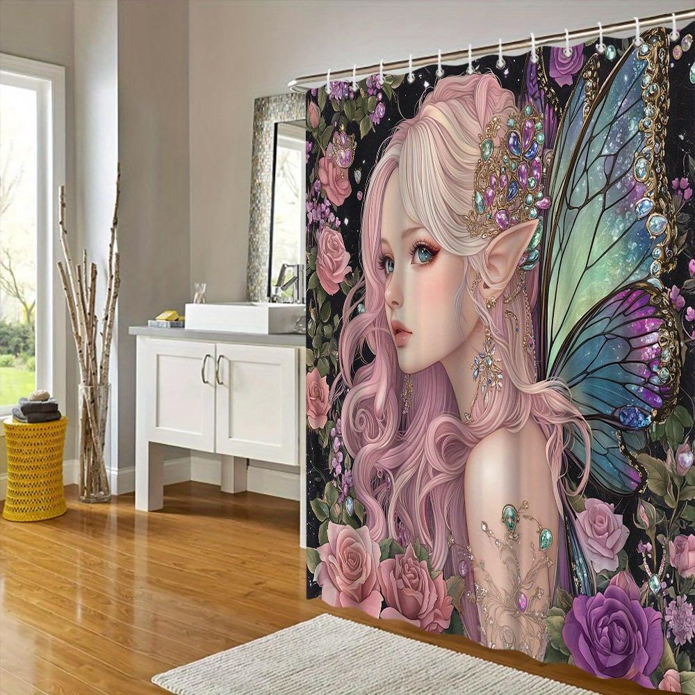 Magical Fairy Shower Curtain -Waterproof,Mildew-Resistant with Enchanting Fantasy Design for a Dreamy and Elegant Bathroom Decor