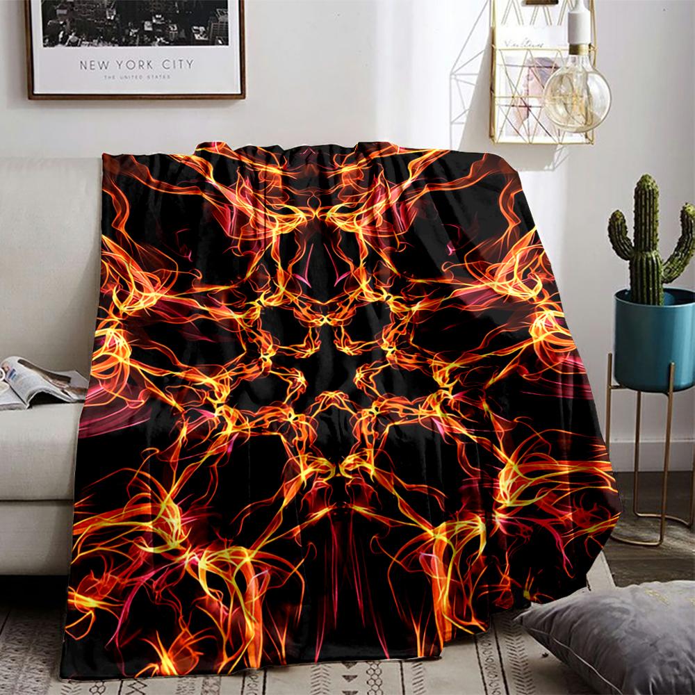 Fiery Abstract Symmetrical Blanket with Black and Orange Design Pattern Blanket, Suitable for Use In the Bedroom, Living Room, On the Sofa