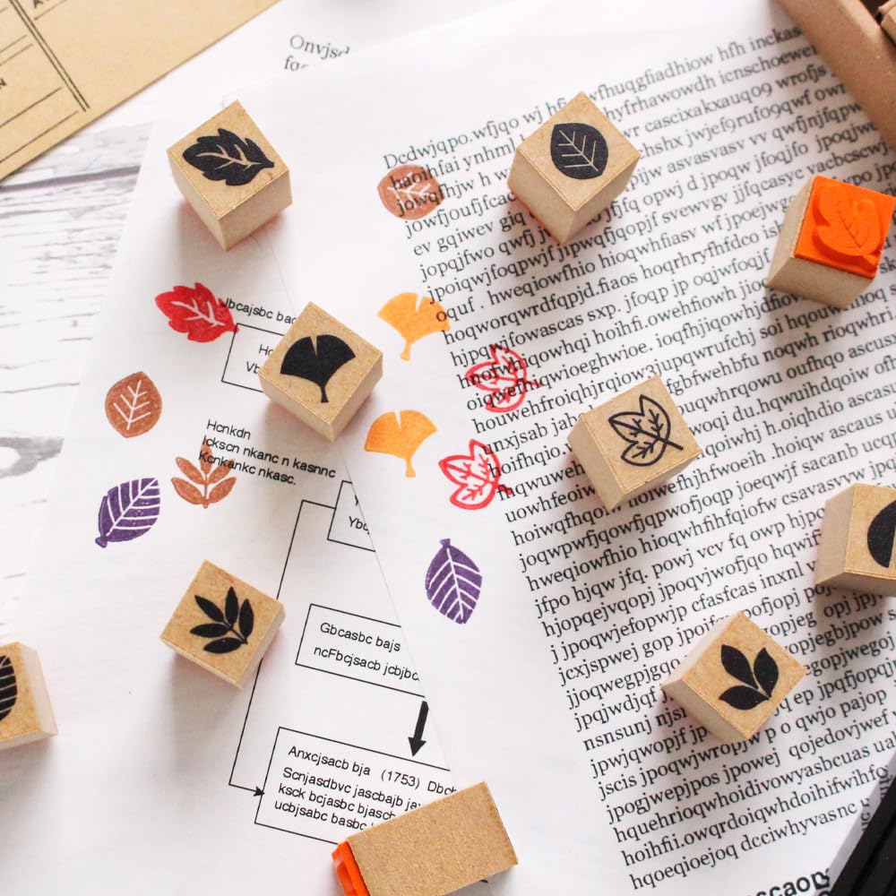 Cute Leaf Wooden Rubber Garden Made in Green Message Letter Flowers Stamps, Stamps, 54-Piece Set, Design, Japan, Eco-Friendly, Plants, Leaf,