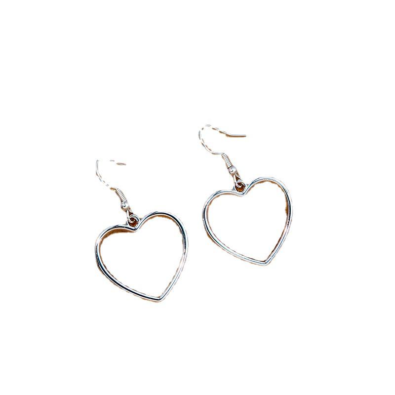 E371 Harajuku Geometric Heart-shaped Gold Love Earrings - Soft Cute Dangle Jewelry