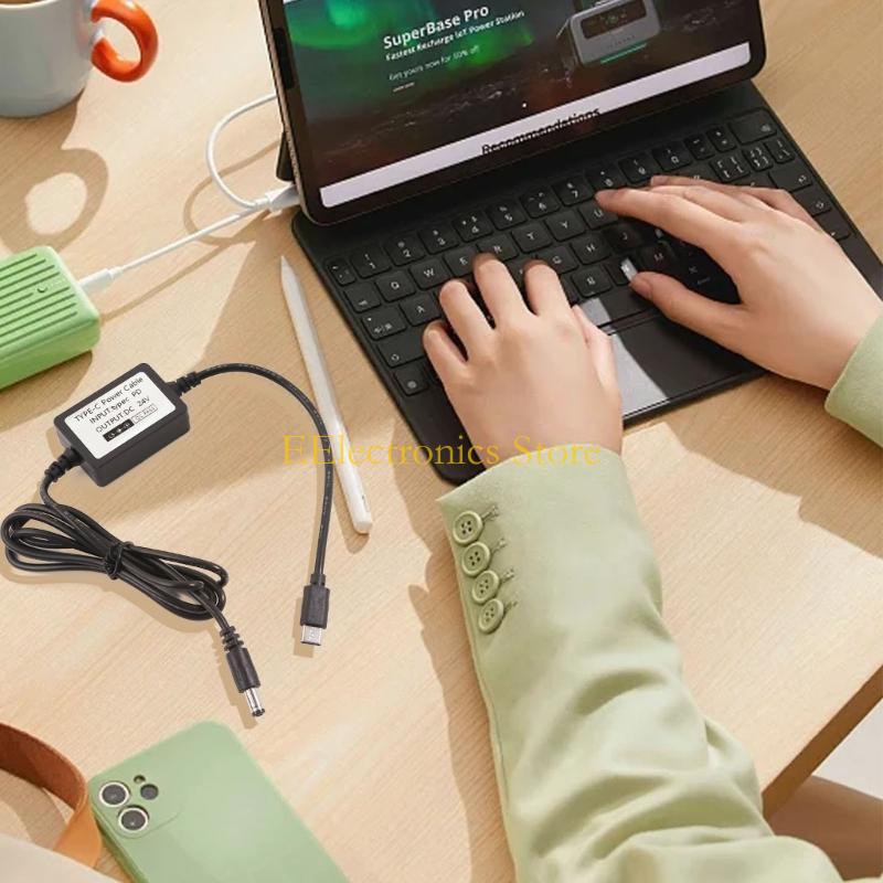 B03C USB C PD12V 15V 20V to 24V DC5.5x2.1mm Connector Power Cable Fast Charging for 24V Printers and Displays Led Lights