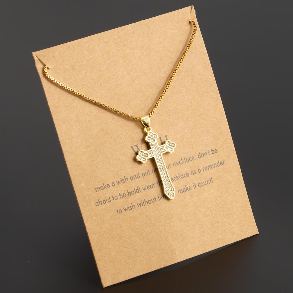 Cubic Zirconia Diamond Minimalist Cross Pendant for Women's Fashionable Stainless Steel Golden Sexy Jewelry Gift Party Necklace