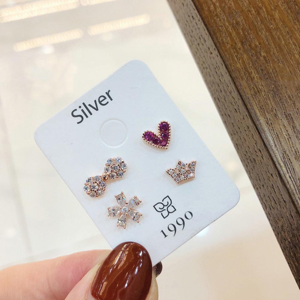 4 Pcs/set Fashion Simple Bowknot Hear-shaped Flower Crown Ear Studs