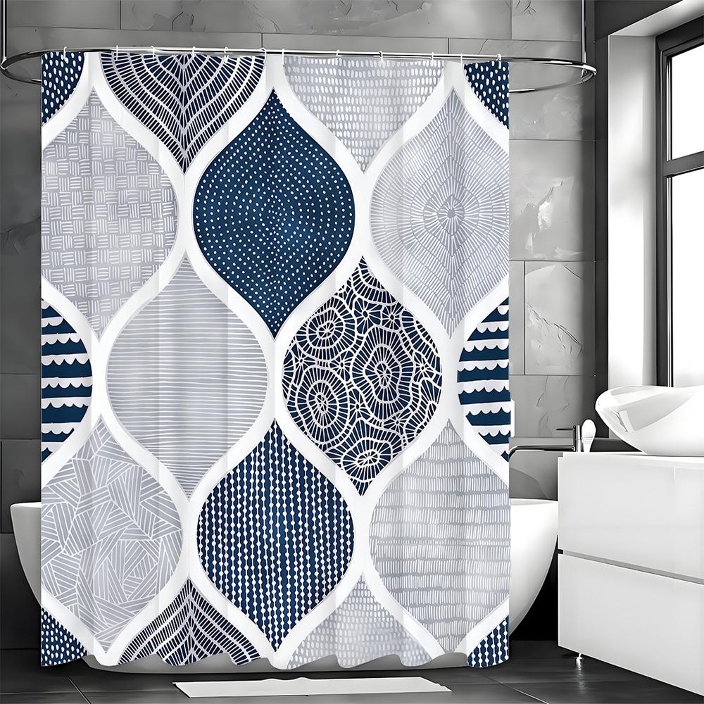 Geometric Shower Curtain, Bathroom Decorative Shower Curtain, Waterproof Shower Curtain with Hooks