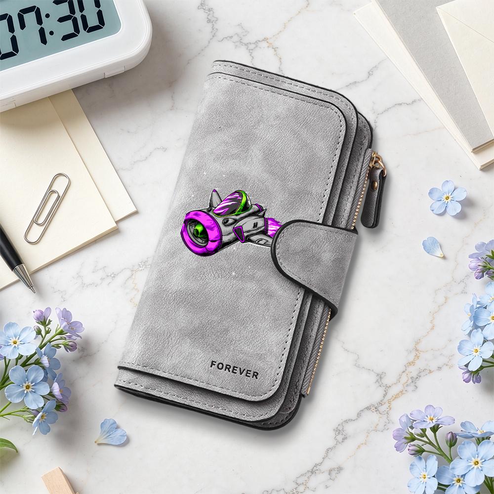 Fashion Spacecraft Print Purse Multi Card Holder Casual Portable Wallet
