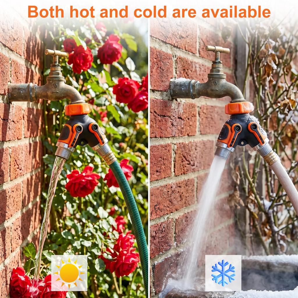 2-Wege-Schlauchverteiler Robuster Metall Y-Schlauchverteiler für den Garten mit Absperrventilen Außenwasserhahn-Adapter 3/4 Zoll GHT Wasserschlauch C