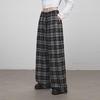 unifree Retro Plaid Brushed Wide-Leg Casual Pants
