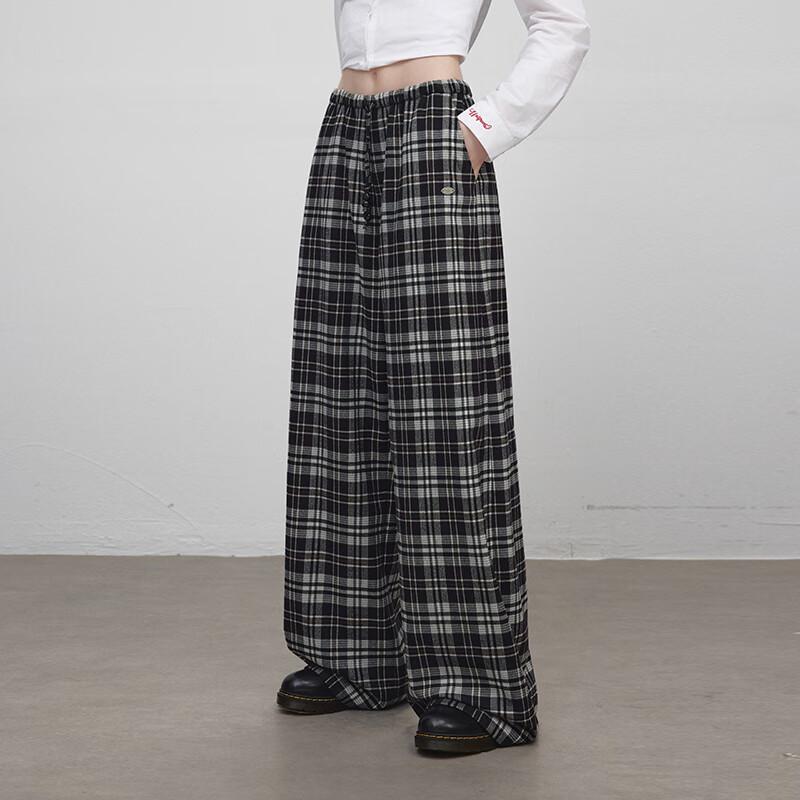 unifree Retro Plaid Brushed Wide-Leg Casual Pants