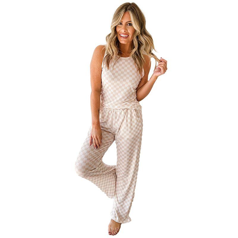 

US Shiying Summer New Plaid Print Fashion Set Women 2025 Sleeveless Top Trousers Two-piece Set Plaid XL code fits (70.00 kg-75.00 kg