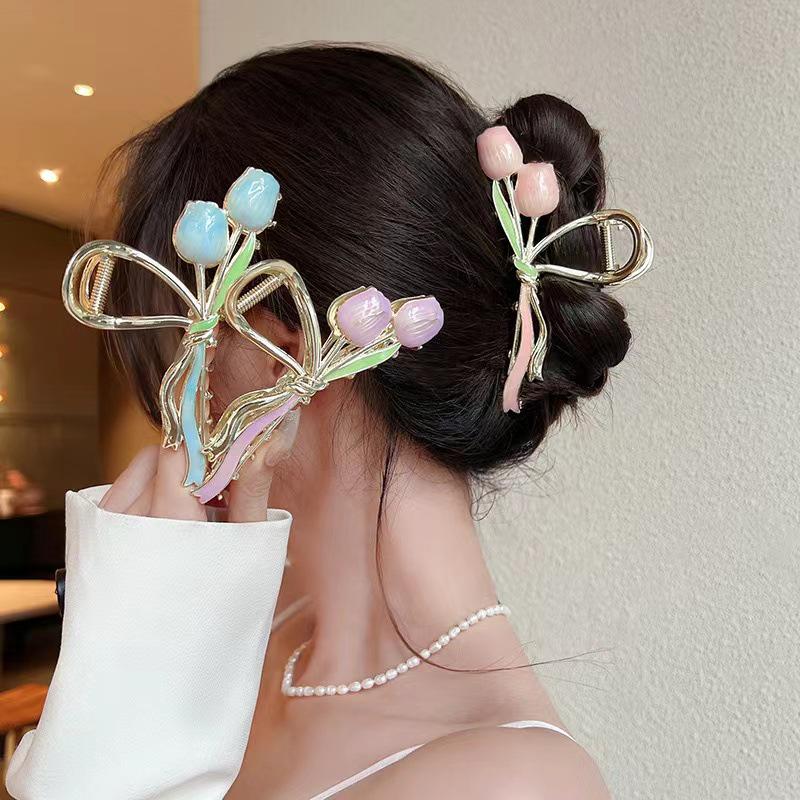 2024 Super Fairy Tulip Hair Clip: Large Metal Claw for Women’s Summer Hairstyle