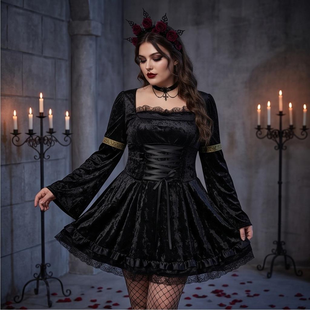 Women's Gothic Lace Devil Costume Dress for Halloween